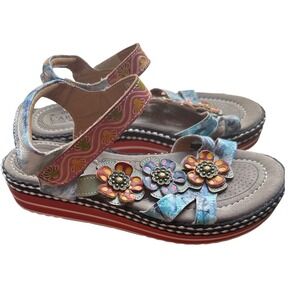L'Artiste by Spring Step Floral Leather Comfort Sandals 39 NWOT Boho Platform